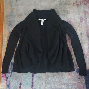 Diane Von Furstenberg Wool Shrug Sweater Black with Silver Metallic Threads